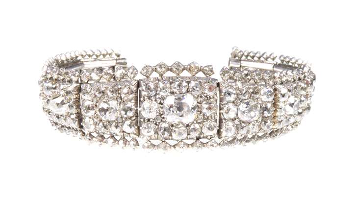 Queen Anne diamond cluster panel bracelet